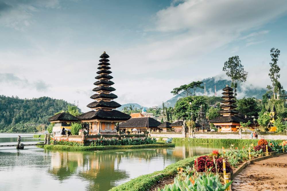 Temple pagoda in Bali - flying between Indonesian islands