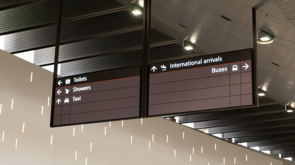 Departures information board at an airport