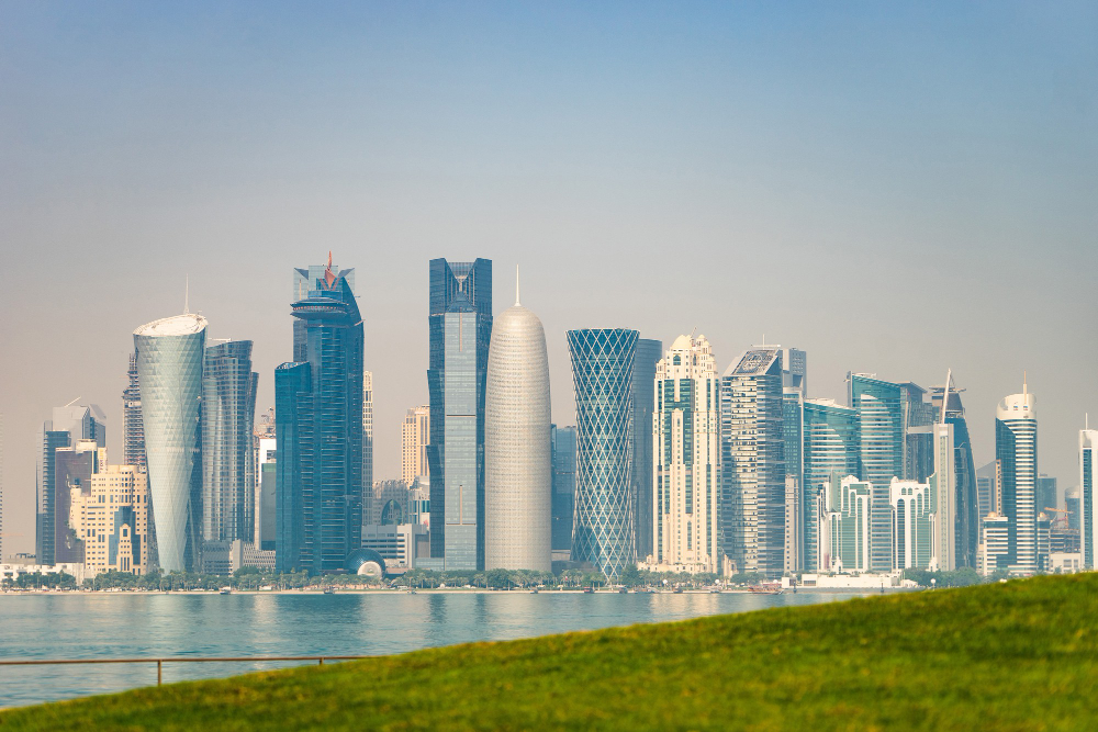 Panoramic view of the modern Doha skyline in Qatar