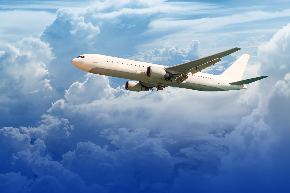 Airplane climbing into the sky