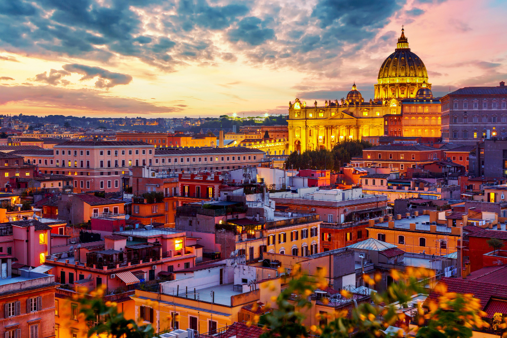 Cityscape view of Rome with St Peter's Basilica
