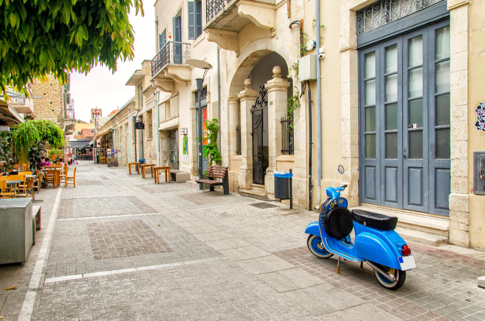Narrow stone-paved old town street in Cyprus