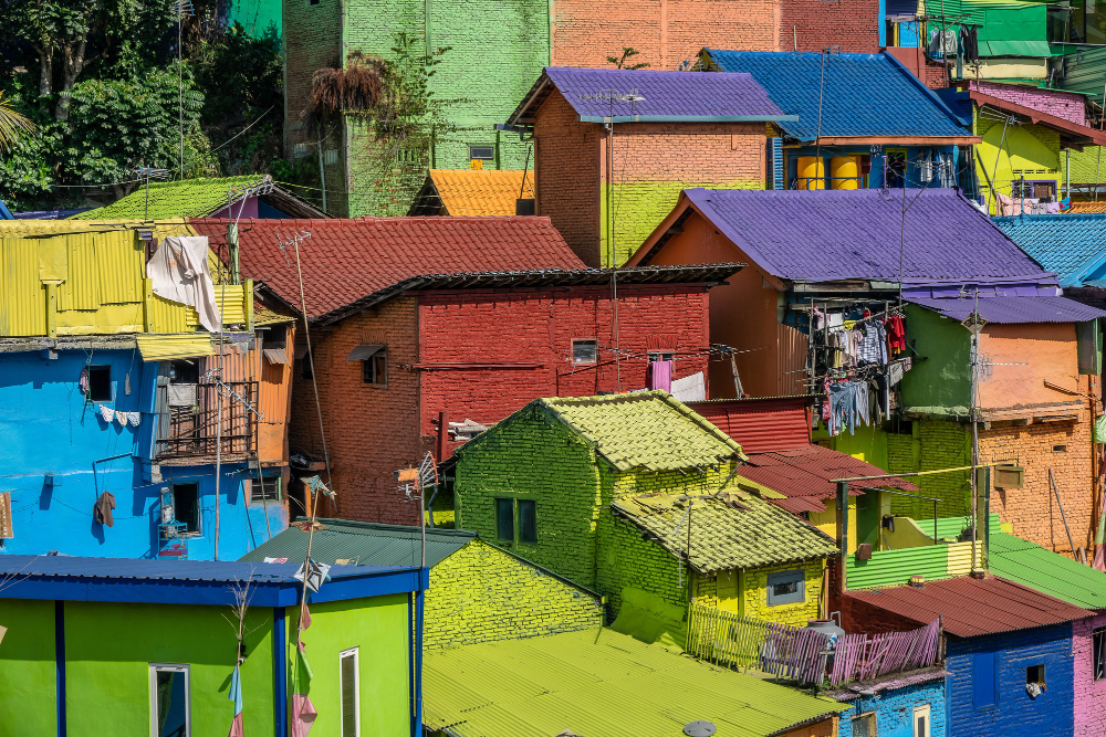 Colorful painted house facades
