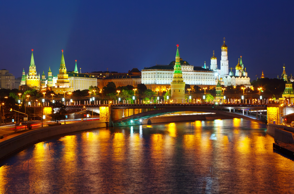Moscow city skyline with the Kremlin and Moskva River