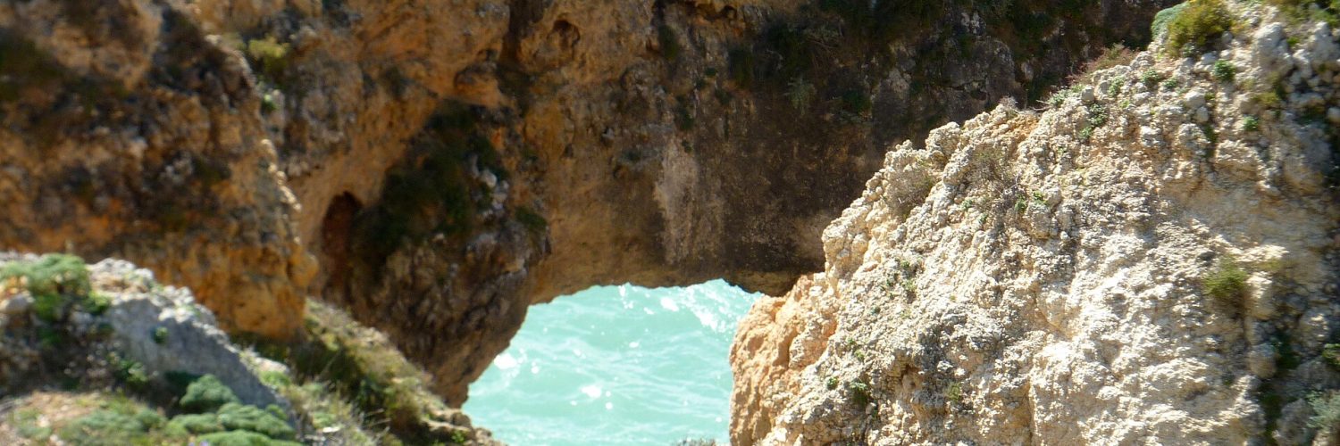 Limestone cliffs on the Algarve coast in southern Portugal