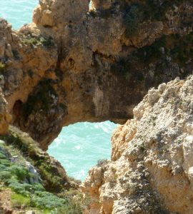 Limestone cliffs on the Algarve coast in southern Portugal
