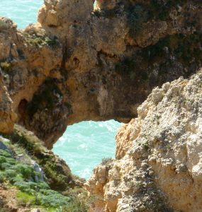 Limestone cliffs on the Algarve coast in southern Portugal