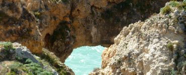 Limestone cliffs on the Algarve coast in southern Portugal