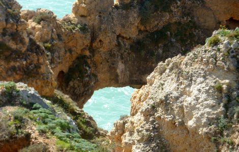 Limestone cliffs on the Algarve coast in southern Portugal