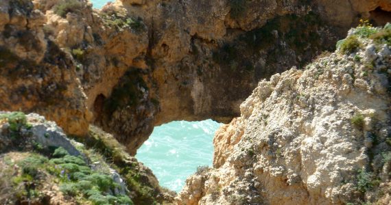 Limestone cliffs on the Algarve coast in southern Portugal