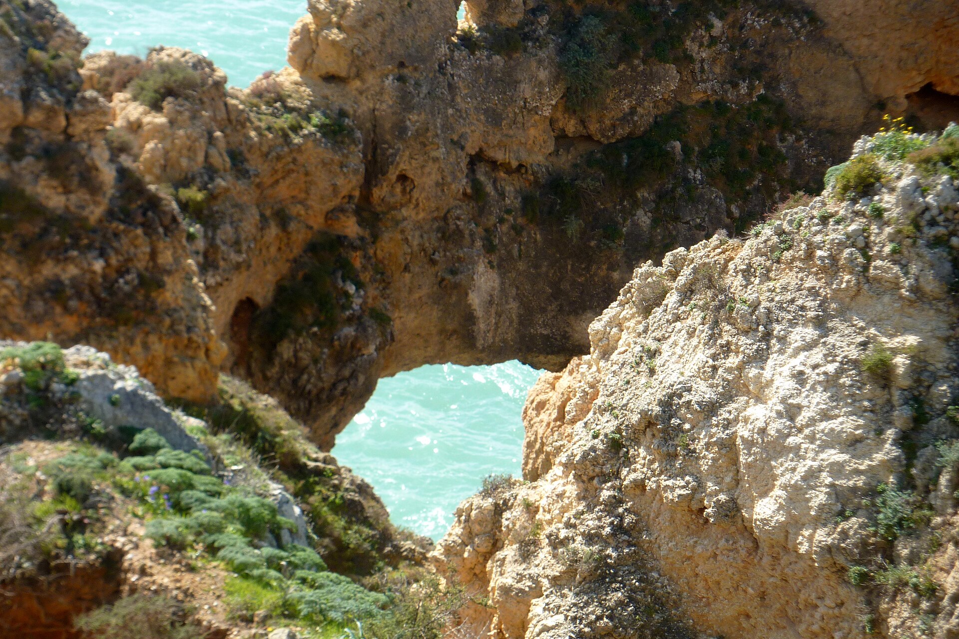 Limestone cliffs on the Algarve coast in southern Portugal