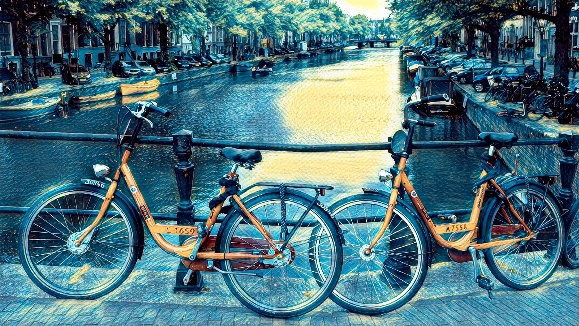Cyclists using a dedicated bike lane on an Amsterdam street