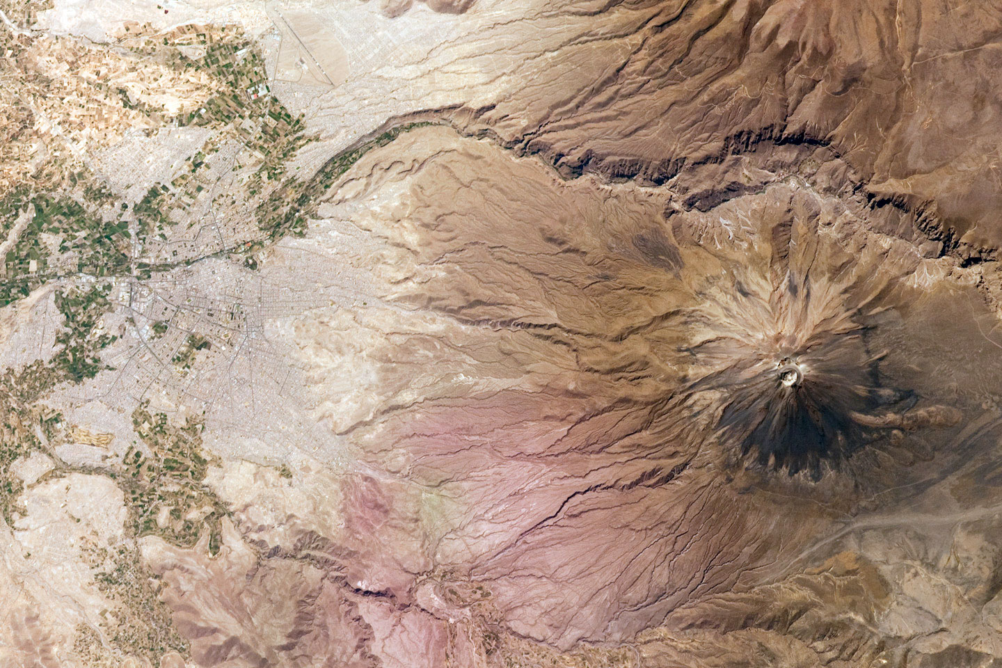 The El Misti volcano towering over the white-stone city of Arequipa