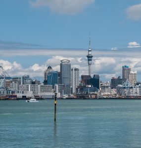 Auckland city skyline and Sky Tower seen from Devonport
