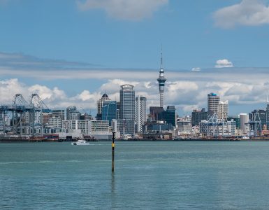 Auckland city skyline and Sky Tower seen from Devonport
