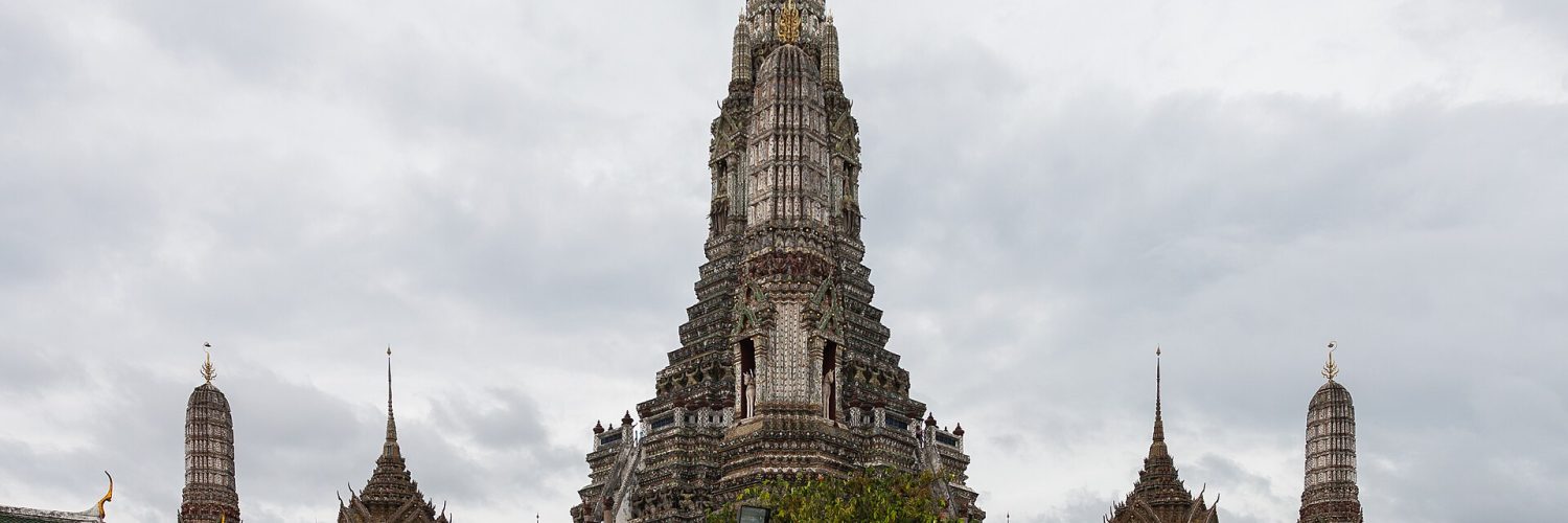 The porcelain-encrusted central prang of Wat Arun on the Thonburi bank of the Chao Phraya