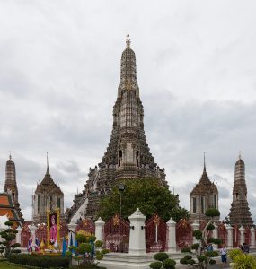 The porcelain-encrusted central prang of Wat Arun on the Thonburi bank of the Chao Phraya