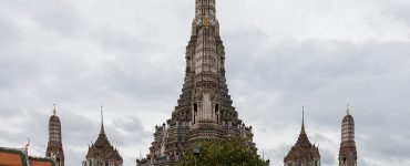 The porcelain-encrusted central prang of Wat Arun on the Thonburi bank of the Chao Phraya
