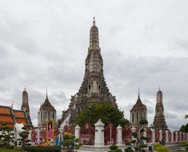 The porcelain-encrusted central prang of Wat Arun on the Thonburi bank of the Chao Phraya