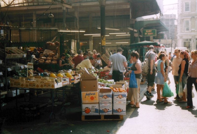 Produce stalls at Borough Market in London
