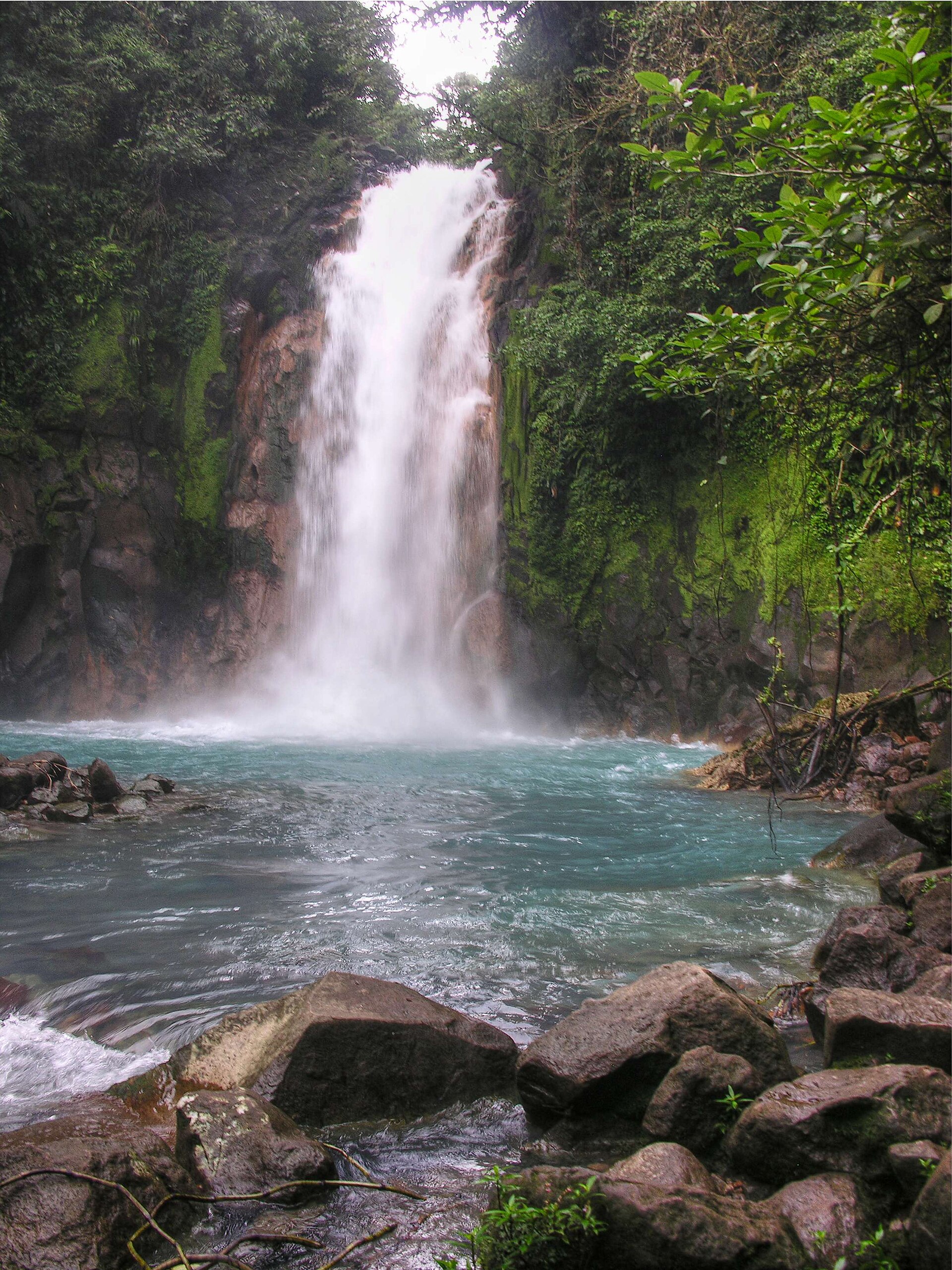 The bright turquoise water of Rio Celeste in Tenorio Volcano National Park, Costa Rica