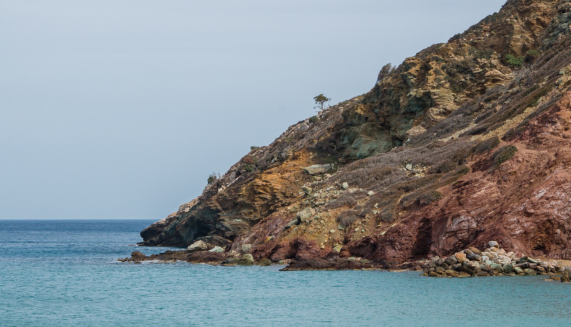Rocky coastline and clear sea on the island of Crete