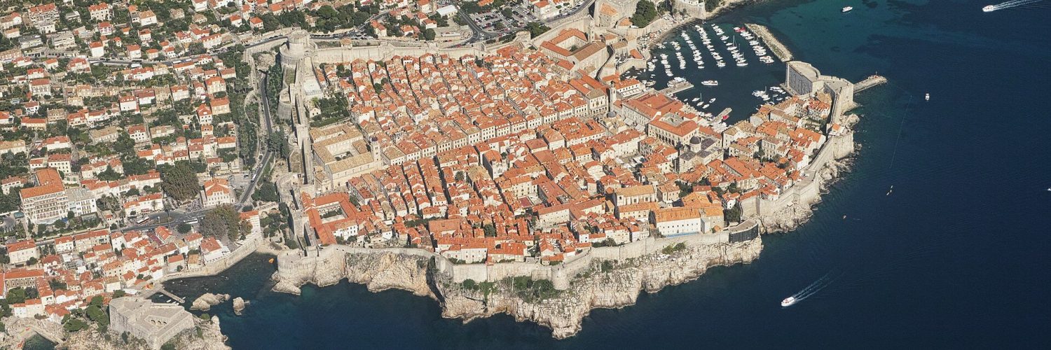Aerial view of the walled Old Town of Dubrovnik in southern Croatia