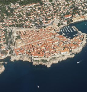 Aerial view of the walled Old Town of Dubrovnik in southern Croatia