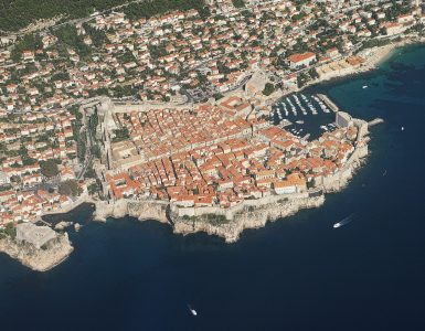 Aerial view of the walled Old Town of Dubrovnik in southern Croatia