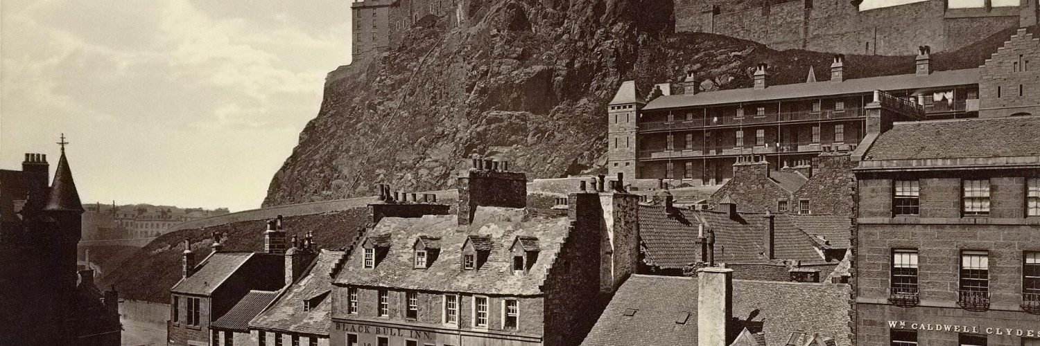 Edinburgh Castle seen on its volcanic crag above the Grassmarket
