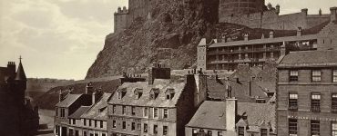 Edinburgh Castle seen on its volcanic crag above the Grassmarket