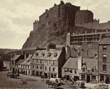 Edinburgh Castle seen on its volcanic crag above the Grassmarket