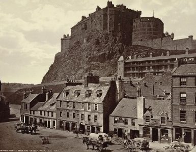 Edinburgh Castle seen on its volcanic crag above the Grassmarket