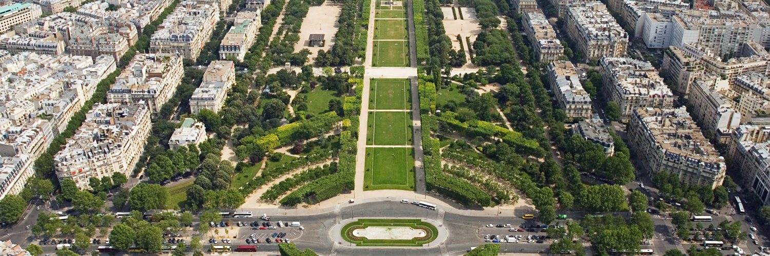The Eiffel Tower seen from the Champ de Mars in Paris