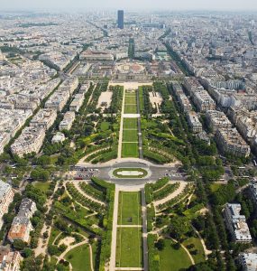 The Eiffel Tower seen from the Champ de Mars in Paris