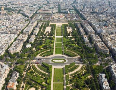 The Eiffel Tower seen from the Champ de Mars in Paris