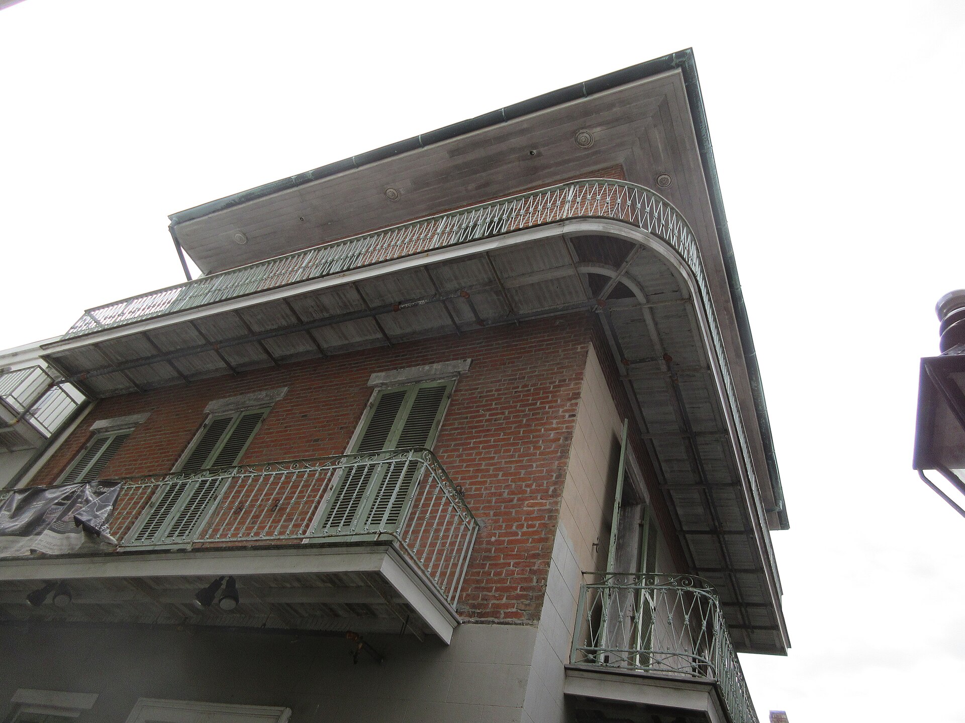 Historic street with iron balconies in the French Quarter, New Orleans