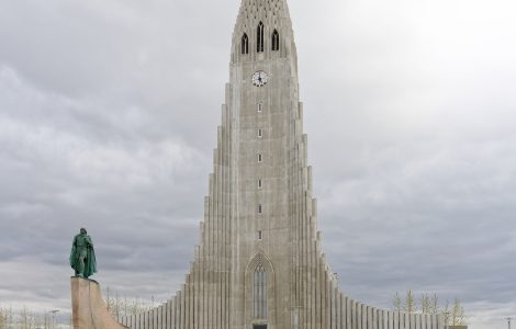 Hallgrimskirkja church rising above central Reykjavik