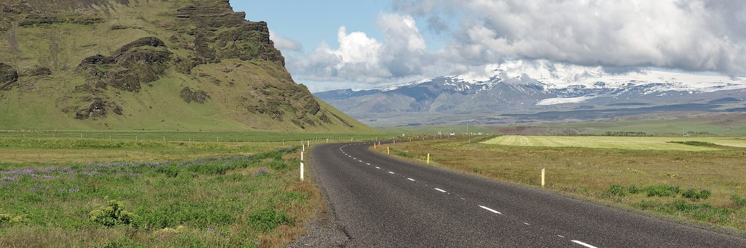 Iceland Route 1 crossing open country in the south of the island