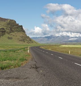 Iceland Route 1 crossing open country in the south of the island