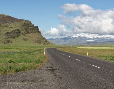 Iceland Route 1 crossing open country in the south of the island