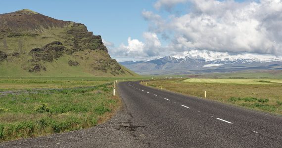 Iceland Route 1 crossing open country in the south of the island