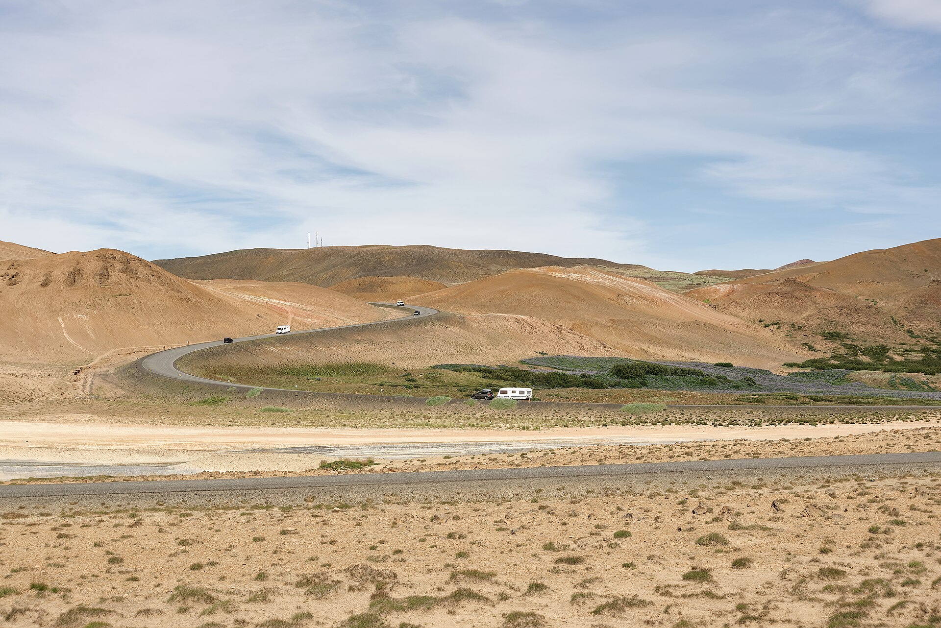 Iceland Route 1 near the Hverarond geothermal field in the north of the island