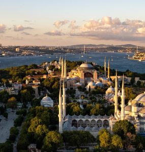 The historical peninsula and modern skyline of Istanbul, Turkey