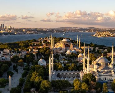 The historical peninsula and modern skyline of Istanbul, Turkey