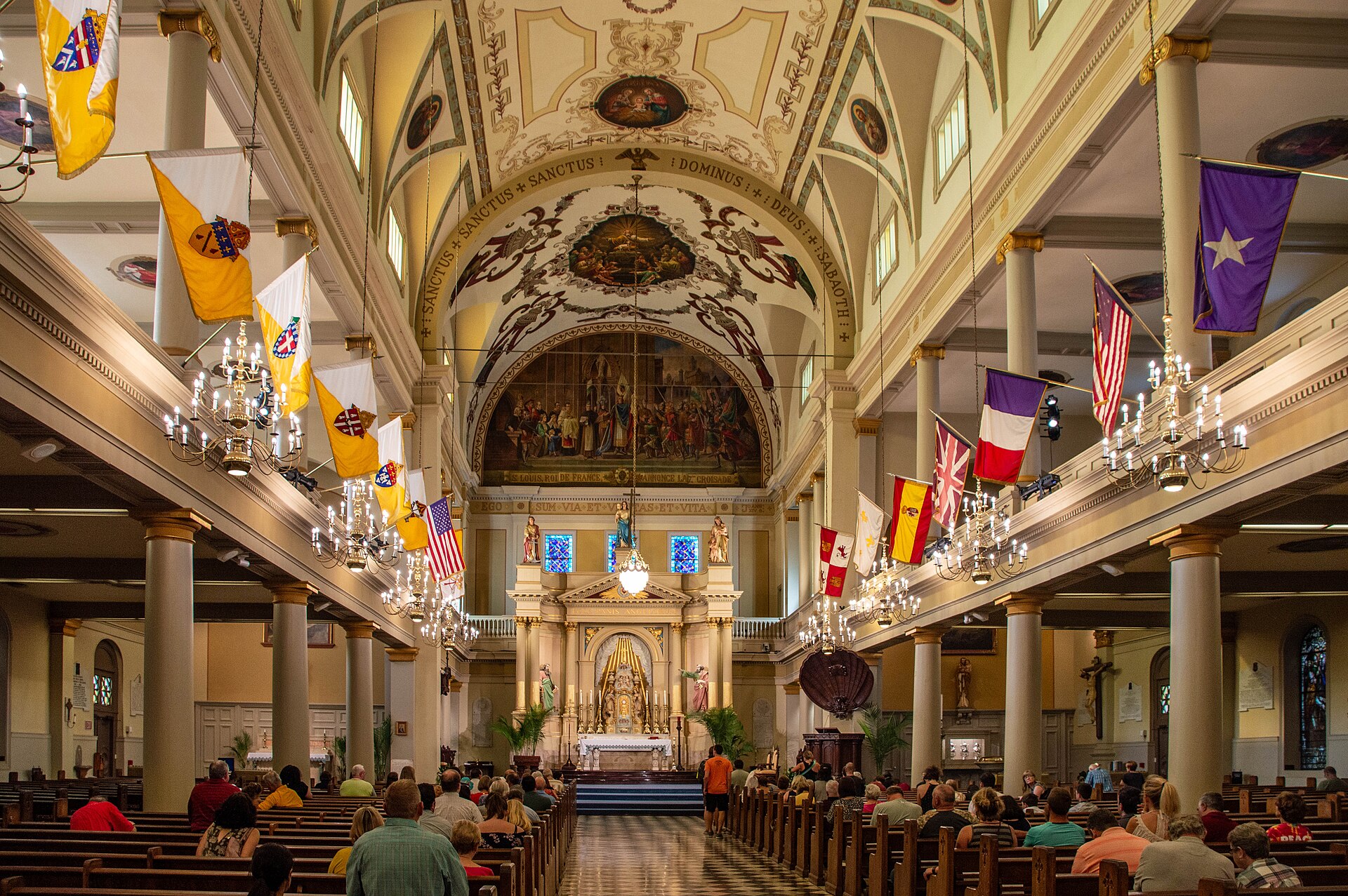 The vaulted painted interior of St Louis Cathedral on Jackson Square, New Orleans