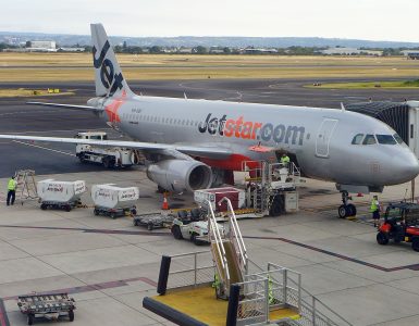 Jetstar Airbus A320 on stand at an Australian domestic airport