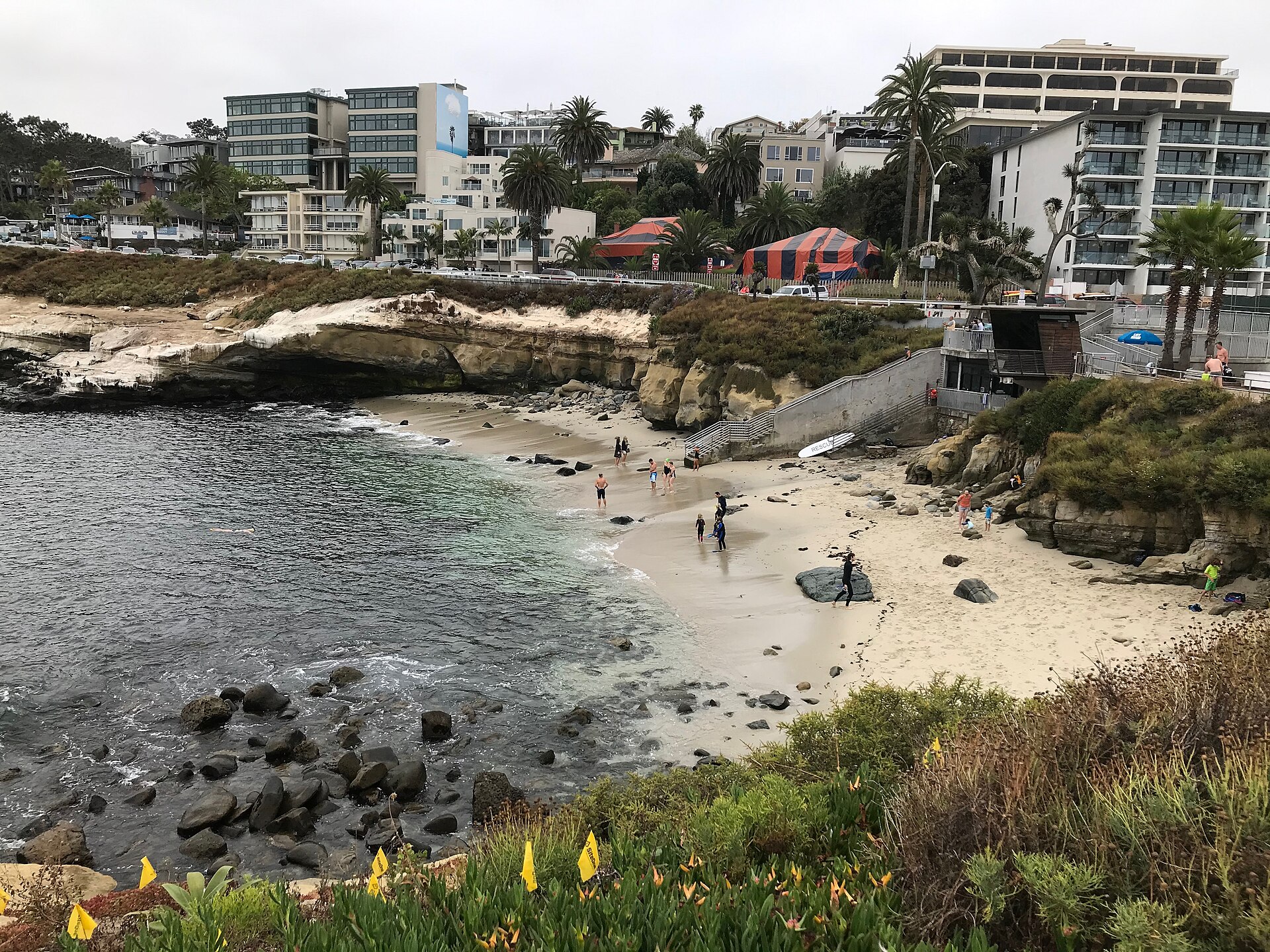 La Jolla Cove and its sandstone bluffs north of San Diego