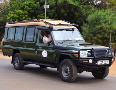 A Toyota Land Cruiser fitted out as a safari vehicle in Kenya