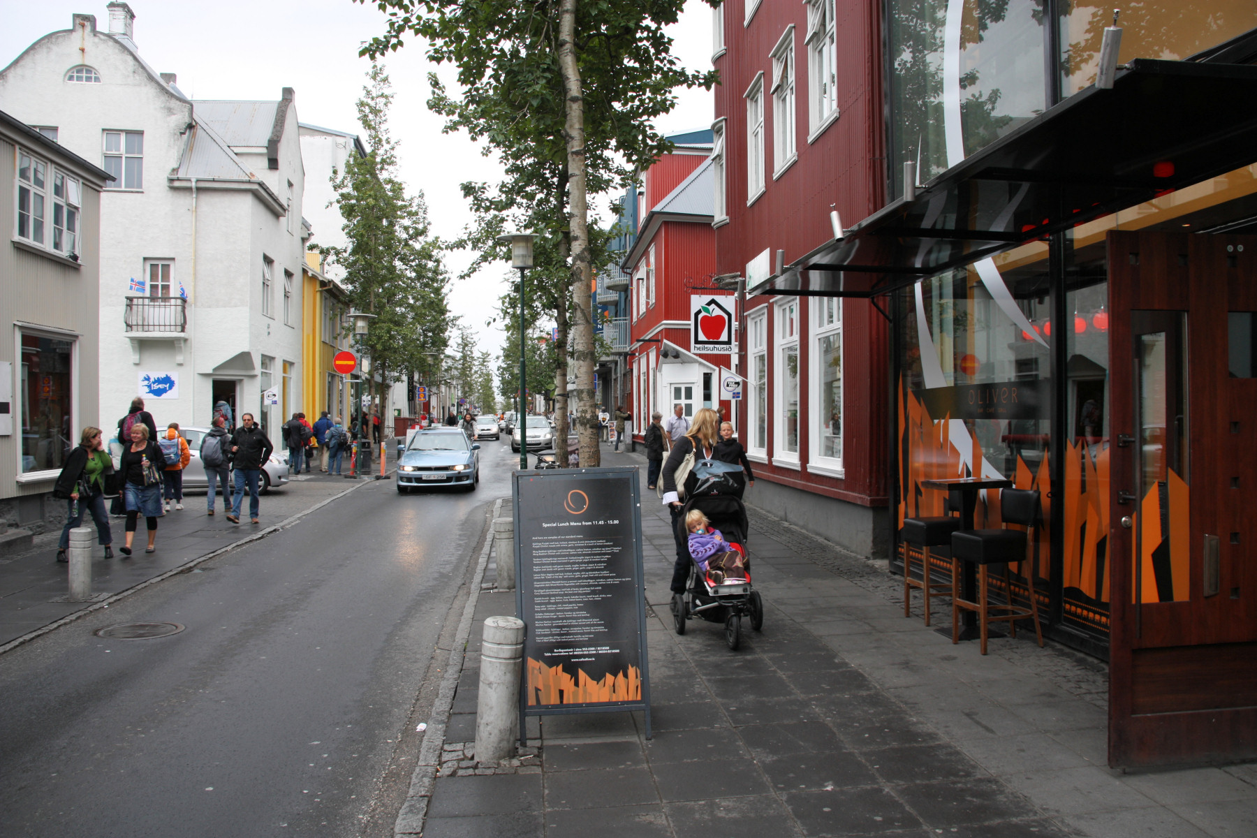 Shops and bars along Laugavegur, the main shopping street in Reykjavik
